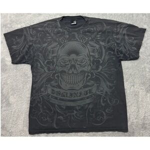 Vintage Hybrid T Shirt Mens XL Gray Dominate Skull All Over Print Y2K MMA Tattoo